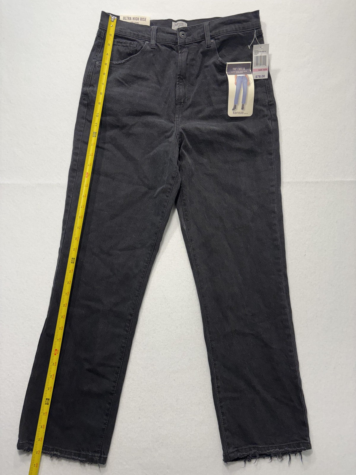 Kensie Jeans Womens 10/30 Gray Charcoal Wash High Rise Slim Straight Raw Hem