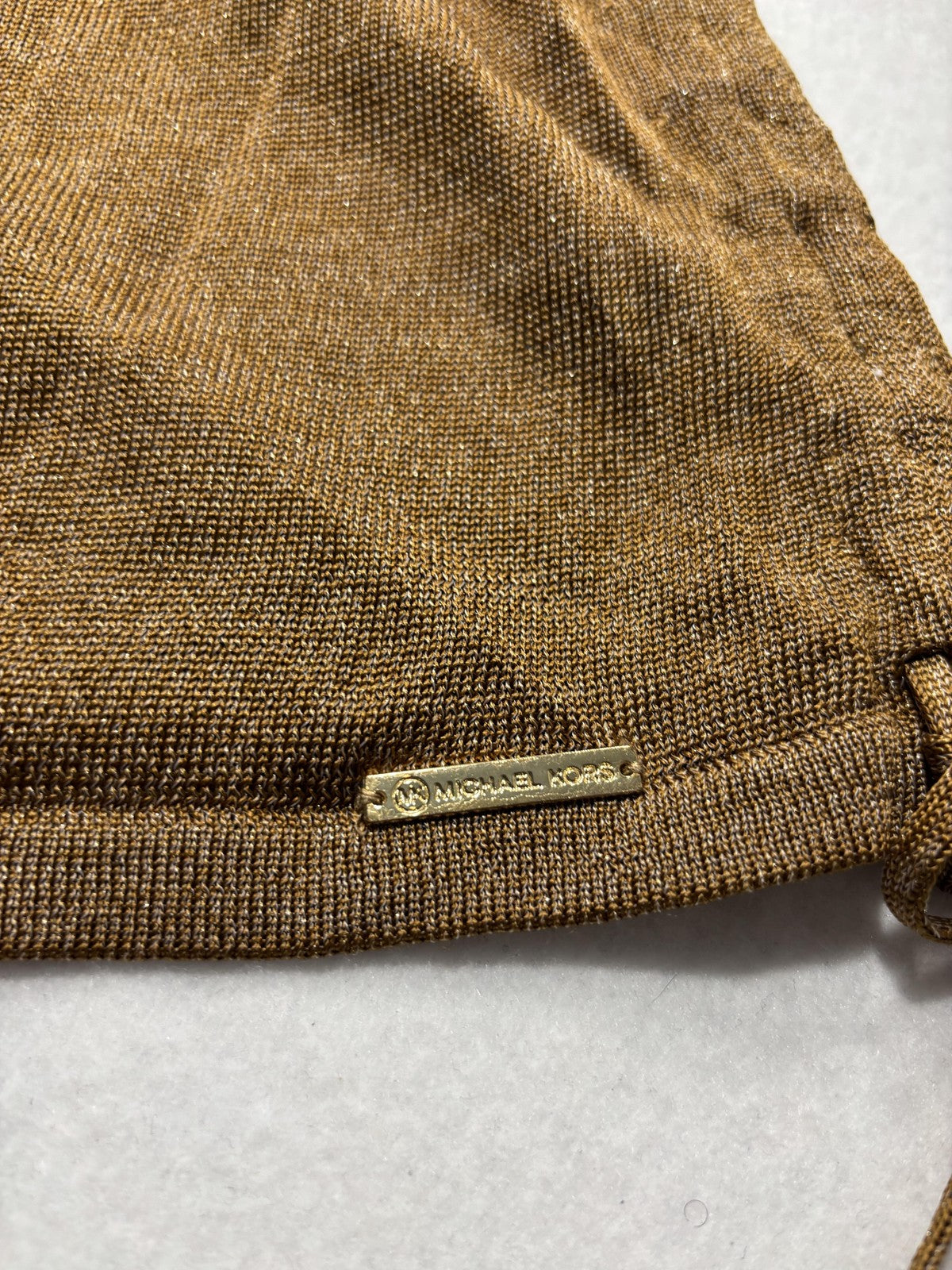MICHAEL Michael Kors Sweater Womens Medium Gold Metallic Tunic Drawstring Logo