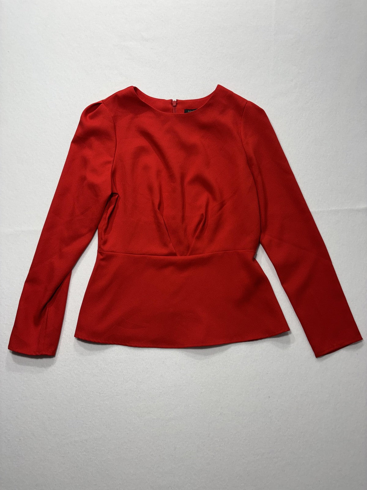 Banana Republic Blouse Womens 6 Red Long Sleeve Peplum Round Neck Zip Back Top