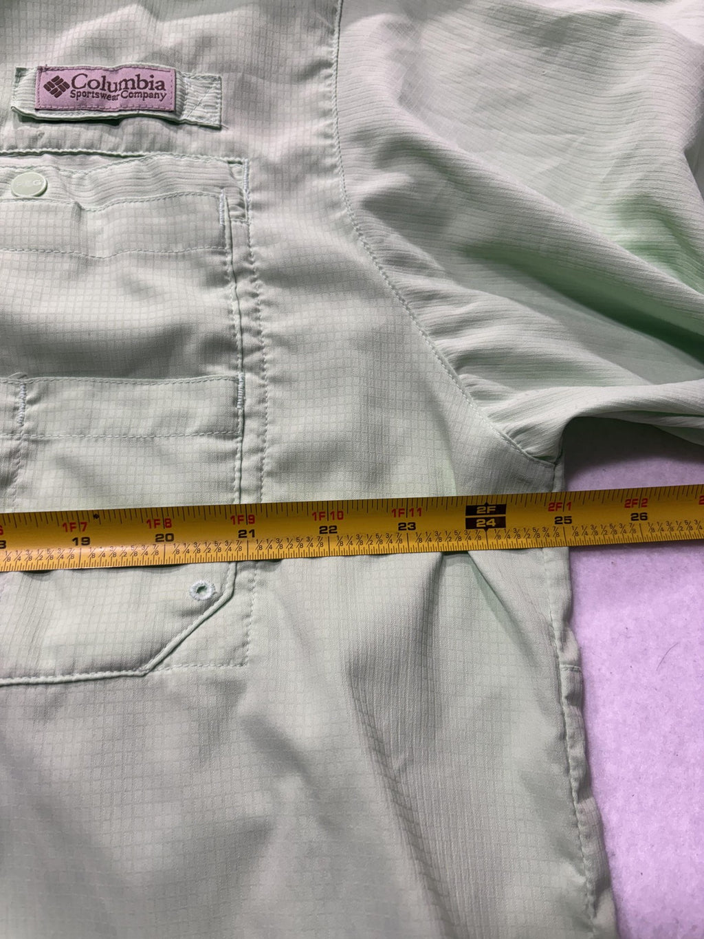 Columbia PFG Shirt Mens 2XL Green Short Sleeve Fishing Button Up Vented UPF 30+