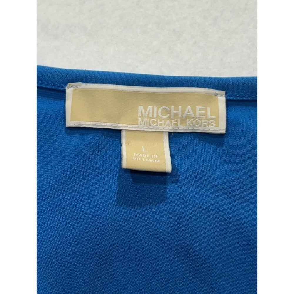 MICHAEL Michael Kors Dress Womens Large Blue Scoop Neck Fit Flare Jersey Stretch