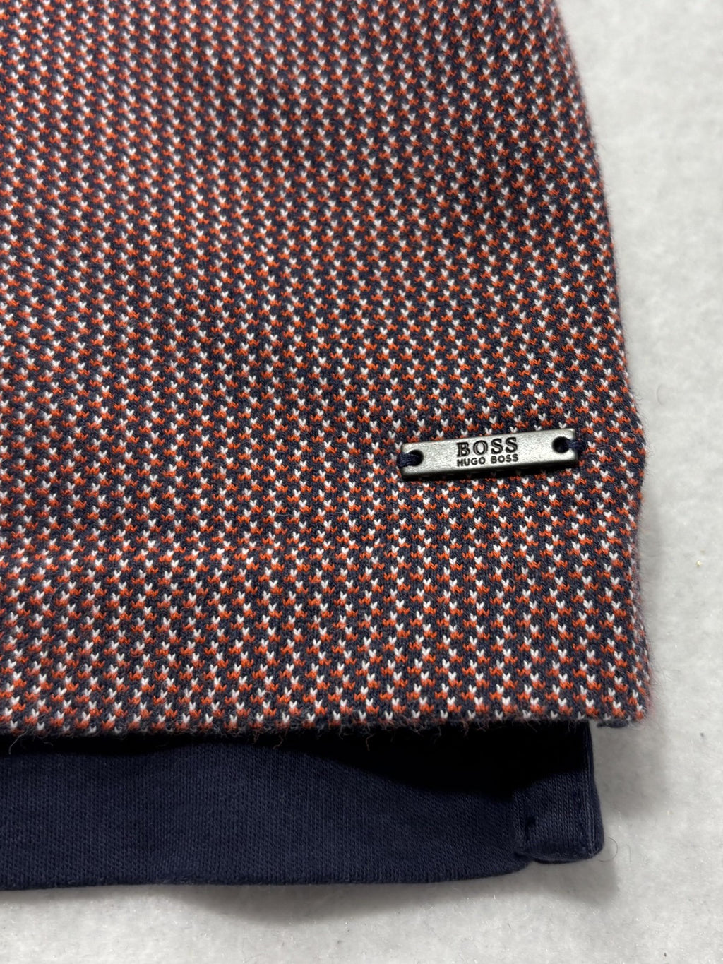 Hugo Boss Polo Shirt Mens Medium Blue Slim Fit Geometric Knit Short Sleeve