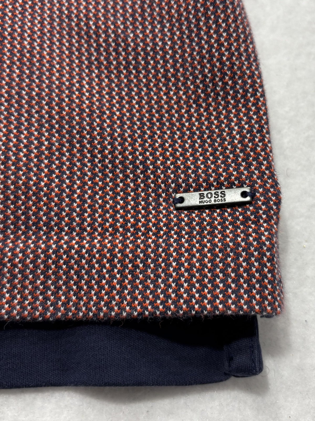 Hugo Boss Polo Shirt Mens Medium Blue Slim Fit Geometric Knit Short Sleeve