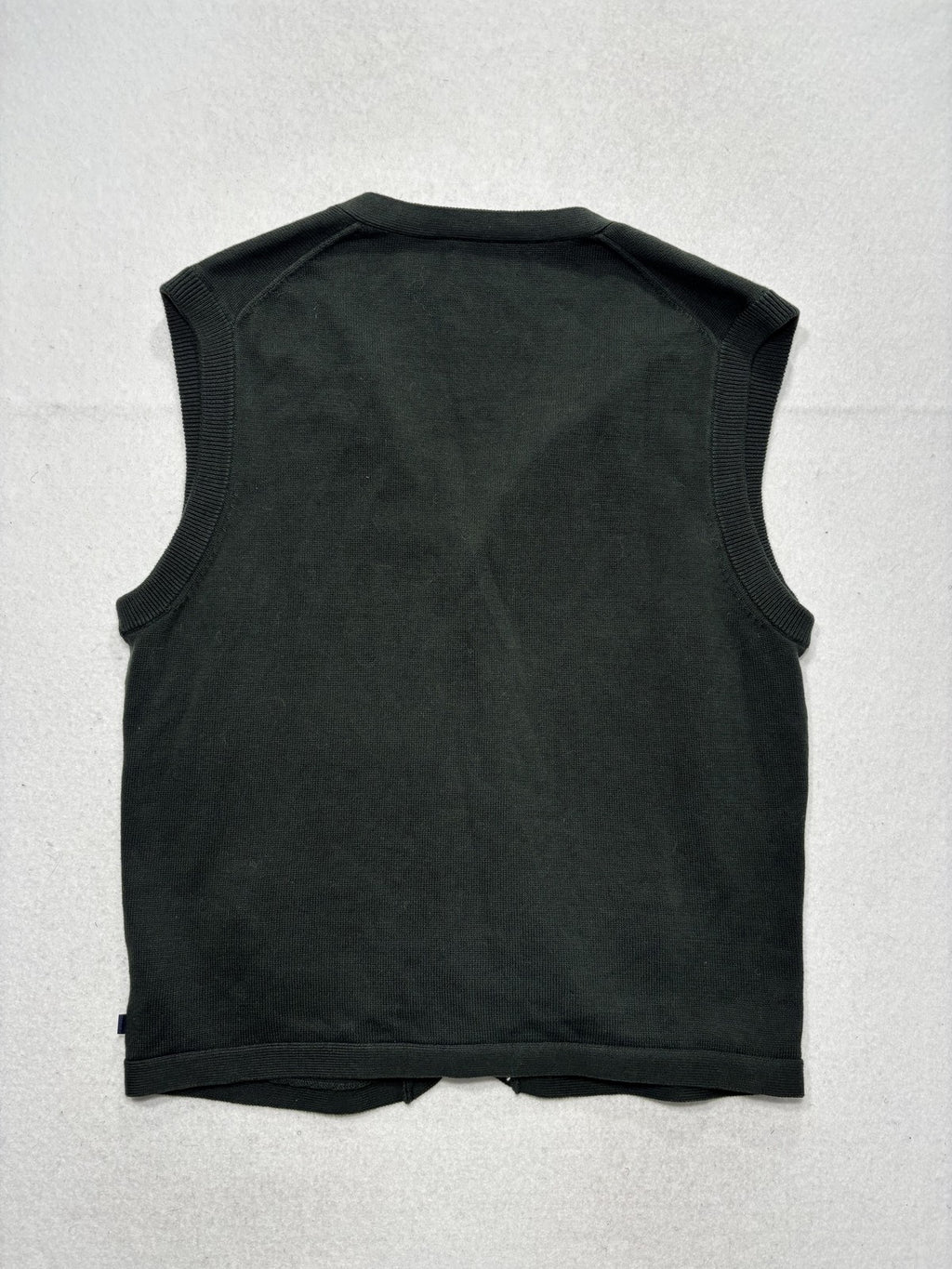 Chaps Sweater Vest Mens Large Green V Neck Button Front Cotton Knit Pockets