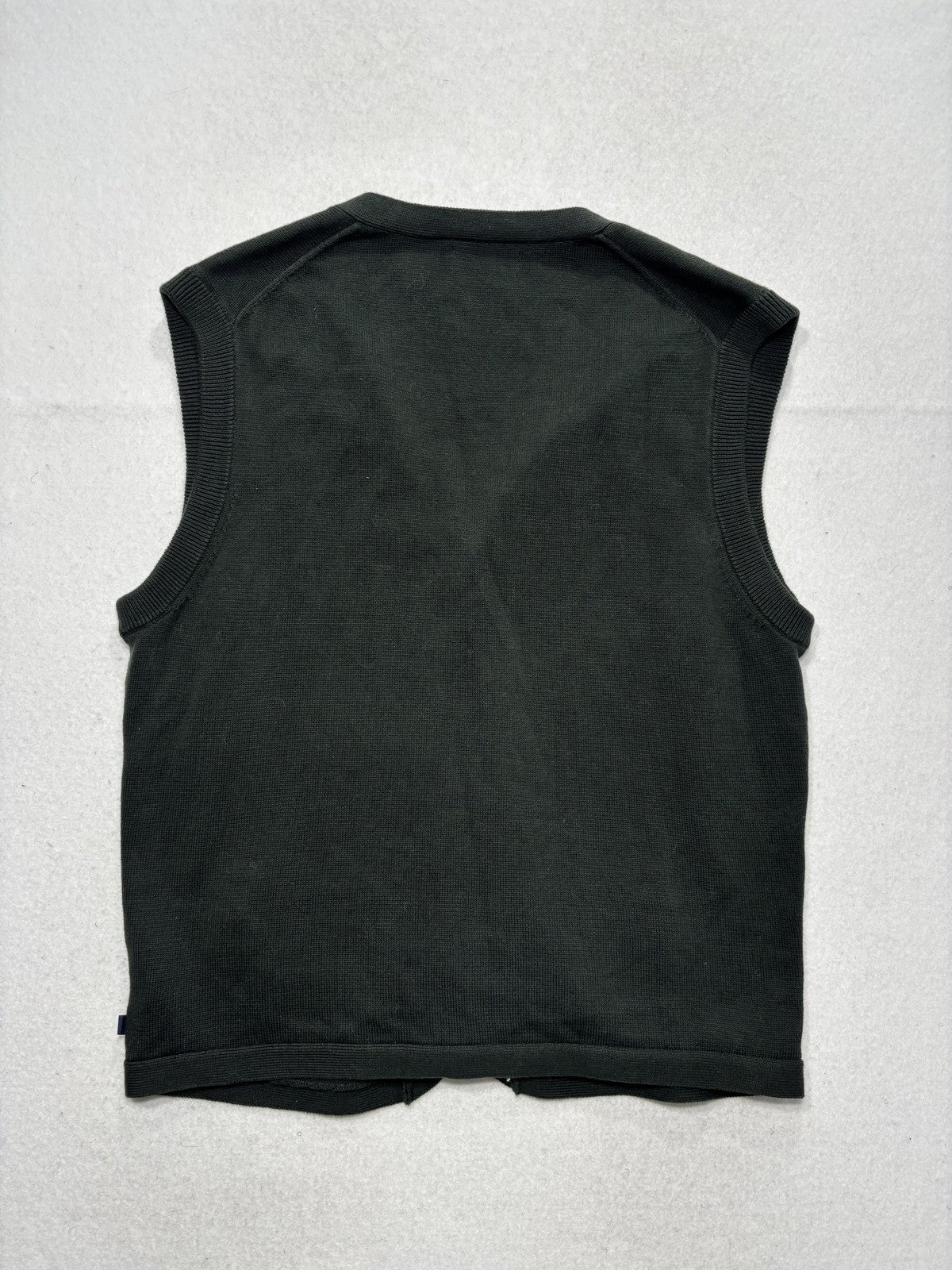 Chaps Sweater Vest Mens Large Green V Neck Button Front Cotton Knit Pockets
