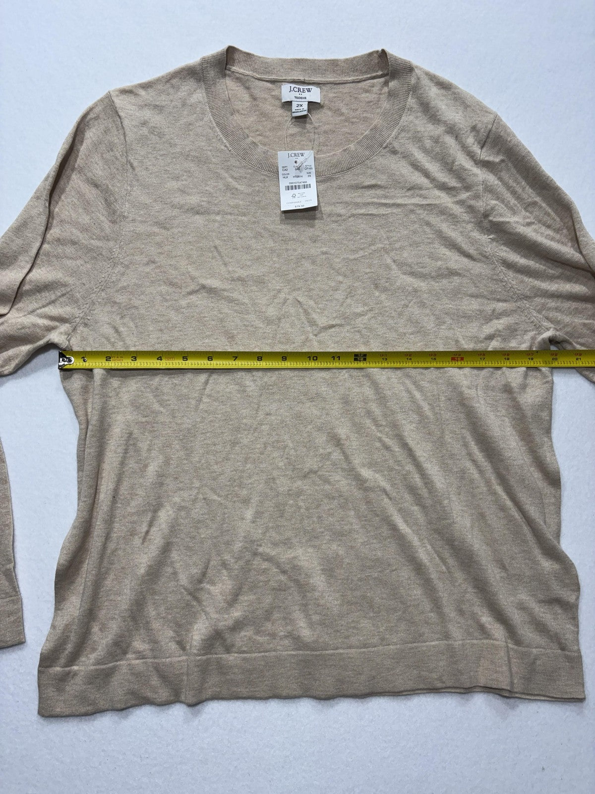 J.Crew Teddie Sweater Womens 2X Plus Beige Knit Crew Long Sleeve Pullover