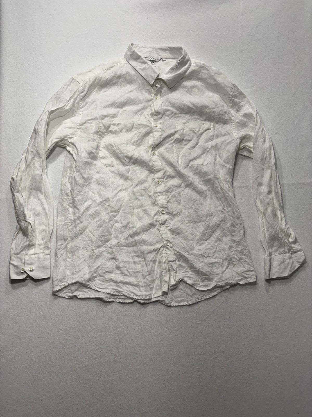 X Amiani Shirt Mens XL White Linen Long Sleeve Button Up Lightweight Casual