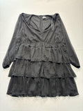 Arula Dress Womens Large Plus Black Striped V Neck Tiered Ruffle Long Sleeve