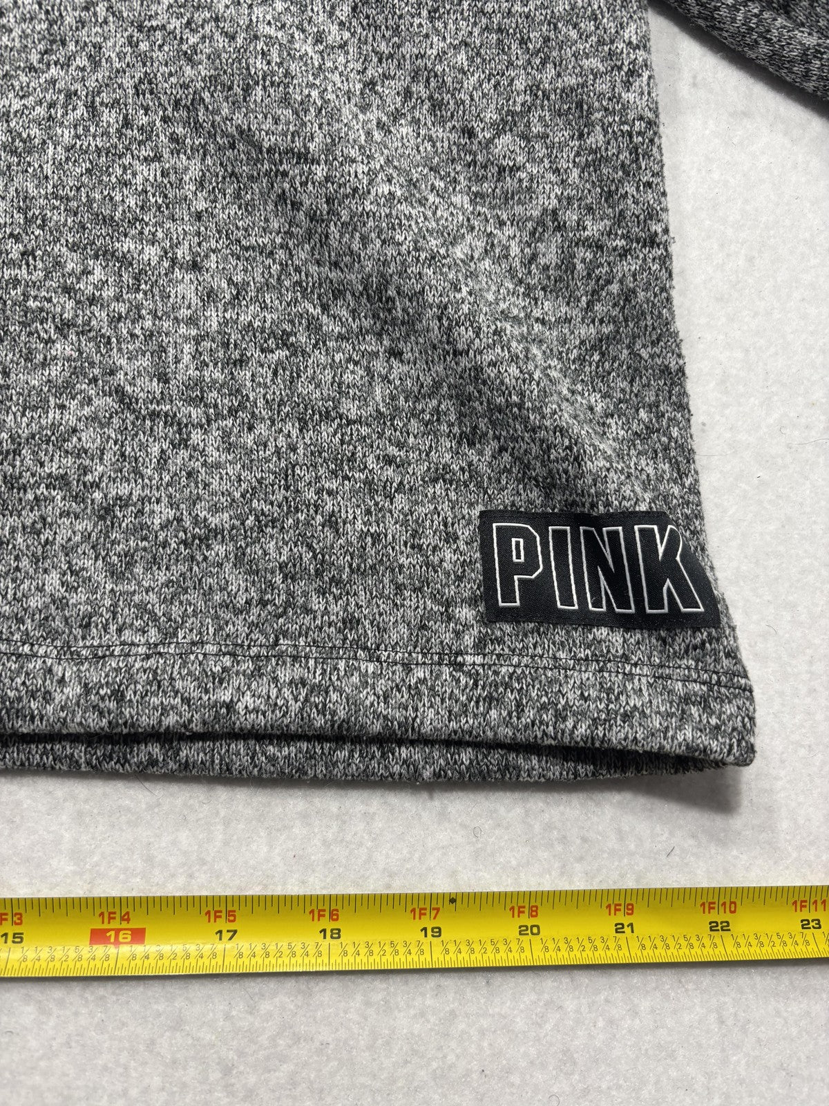 PINK Victoria's Secret Hoodie Womens L Gray Knit Logo Cropped Pullover Lounge