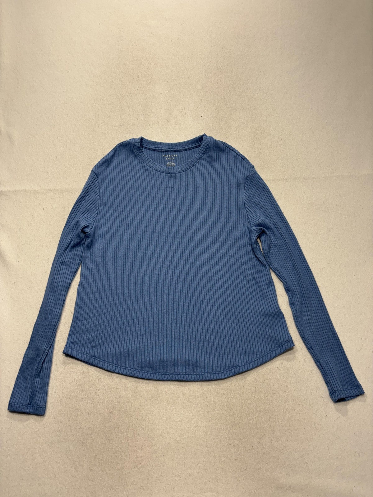 American Eagle Blue Ribbed Crew Neck Long Sleeve Shirt Womens M AEM120605U9A