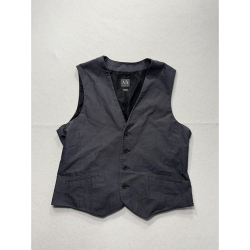 Armani Exchange Suit Vest Mens Large Gray Geometric Belted Back Formal 3 Piece