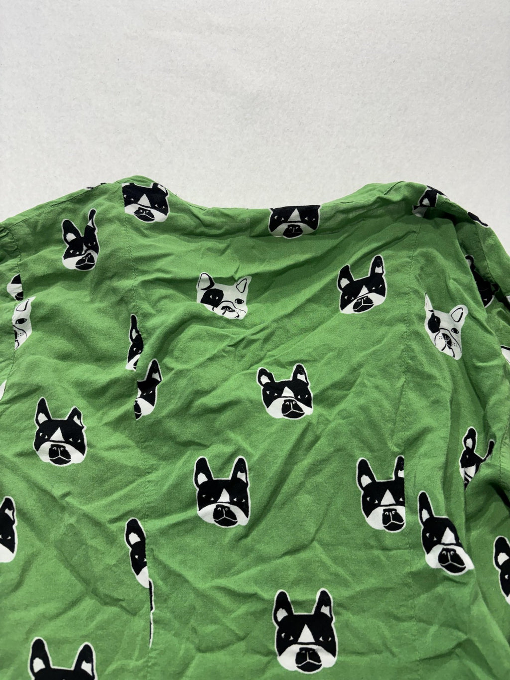 Maeve Blouse Womens 6 Green Dog Print Henley Long Roll Tab Sleeve Tunic Top