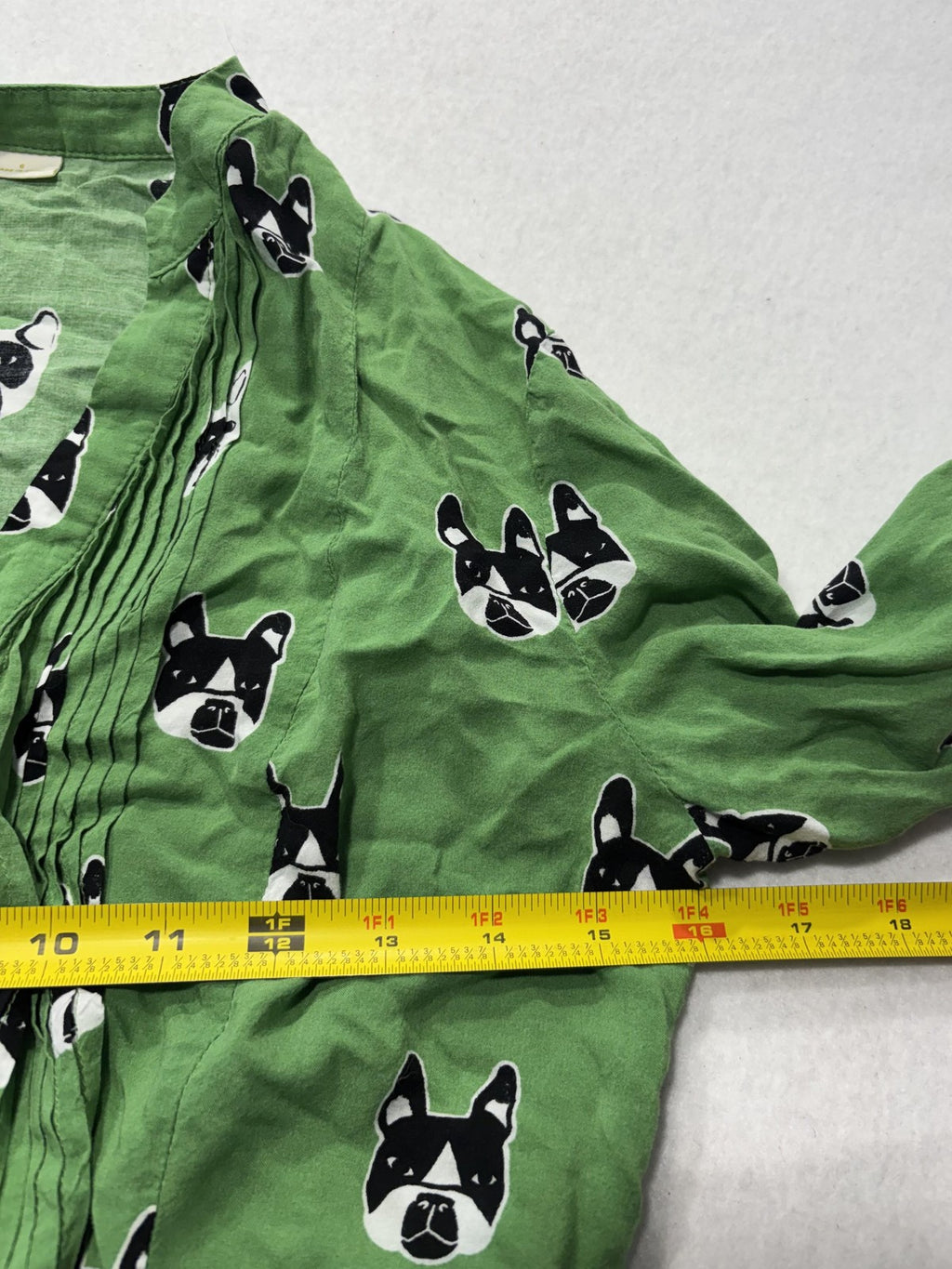 Maeve Blouse Womens 6 Green Dog Print Henley Long Roll Tab Sleeve Tunic Top