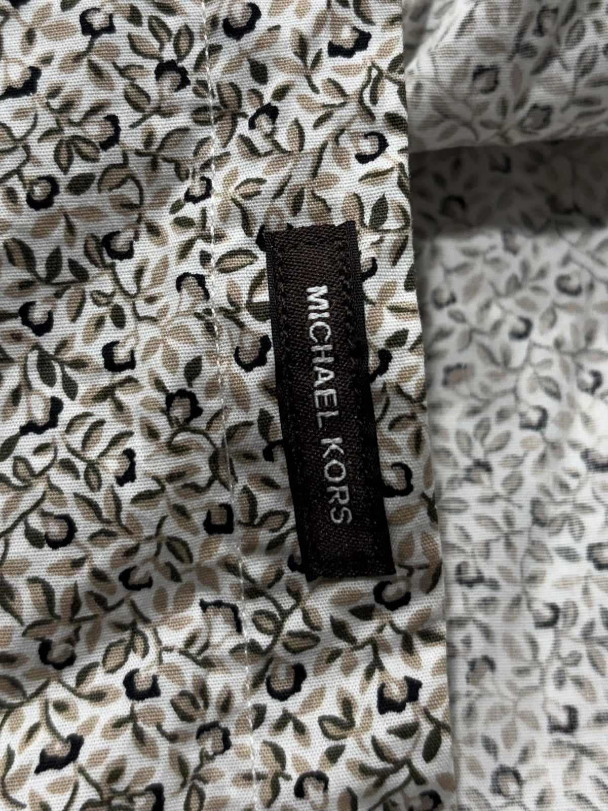 Michael Kors Shirt Mens Medium Beige Floral Short Sleeve Button Up Slim Fit
