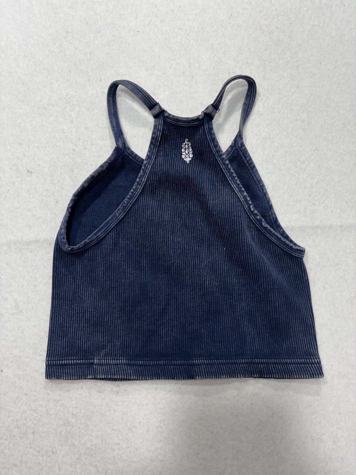 FP Movement Tank Top Womens M/L Blue Ribbed Halter Cropped Knit Yoga Athletic