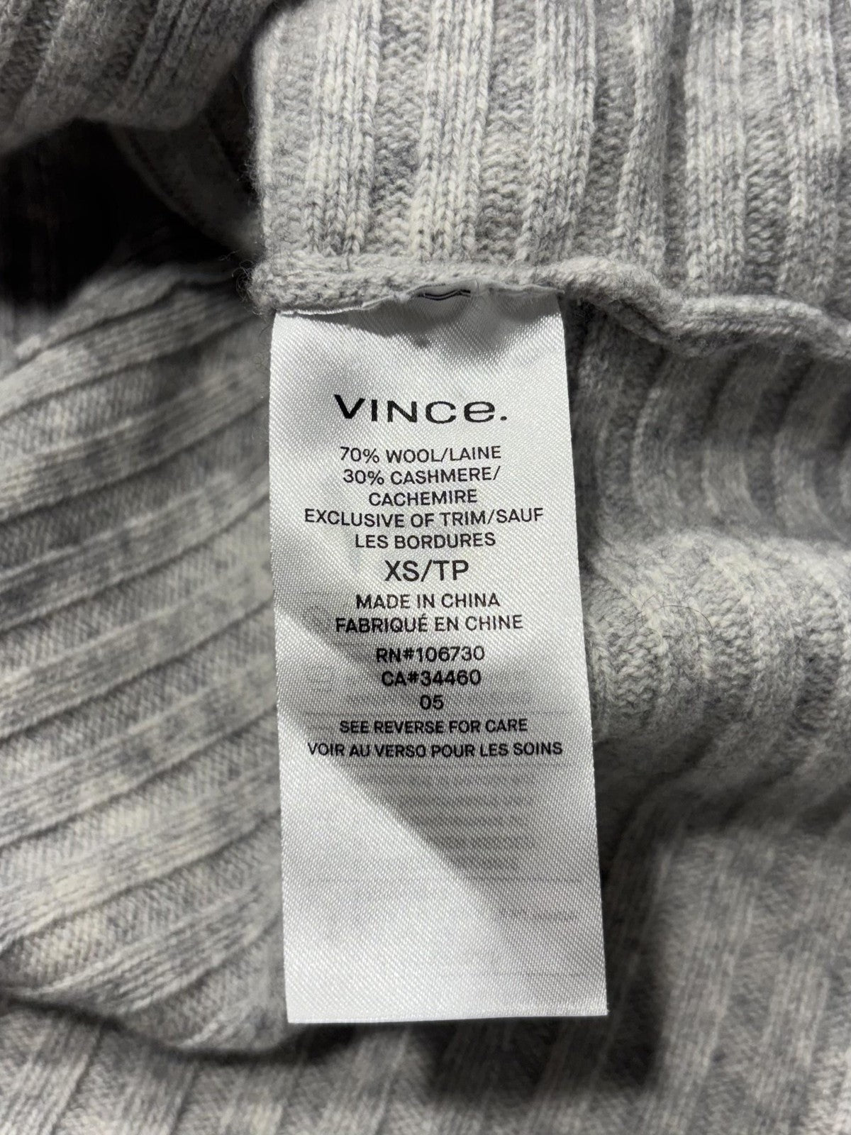 Vince Sweater Womens XS Gray Cashmere Boat Neck Belted Dolman Knit Pullover