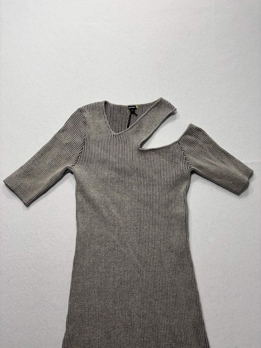 Monrow Sweater Dress Womens XS Gray Ribbed V Neck Cutout Bodycon Long Knit