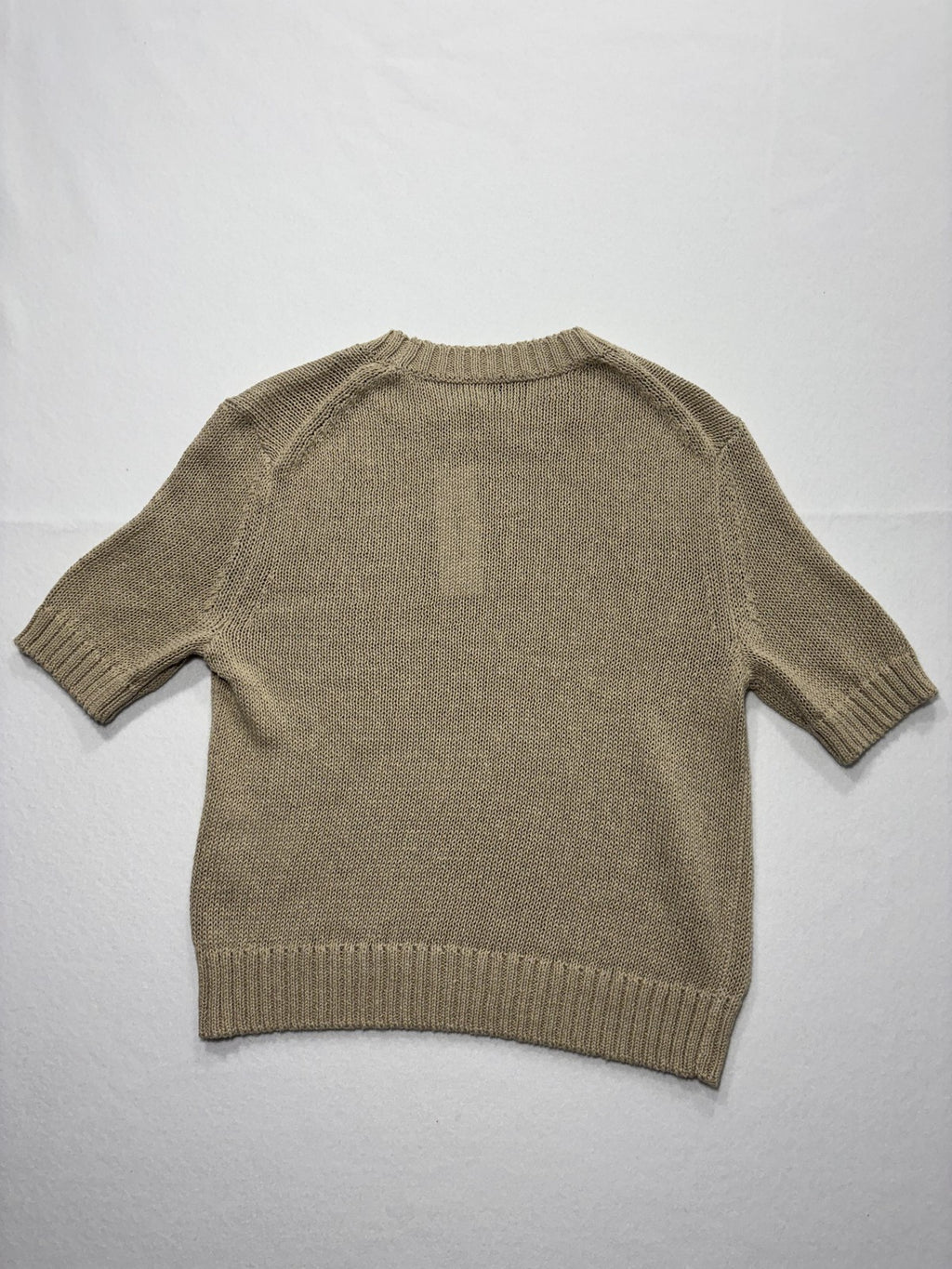 Calvin Klein Sweater Womens M Beige Short Sleeve Crew Neck Hemp Knit Pullover