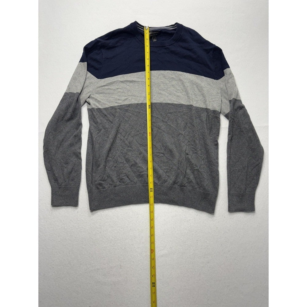 Banana Republic Mens Large Blue Gray Striped Crew Neck Luxe Yarn Knit Sweater