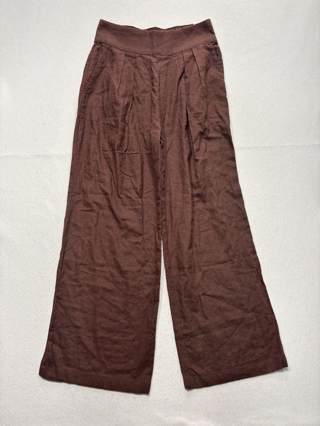 Abercrombie & Fitch Dress Pants Womens XS Short Brown Linen Wide Leg Pull On