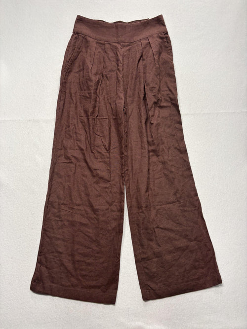 Abercrombie & Fitch Dress Pants Womens XS Short Brown Linen Wide Leg Pull On