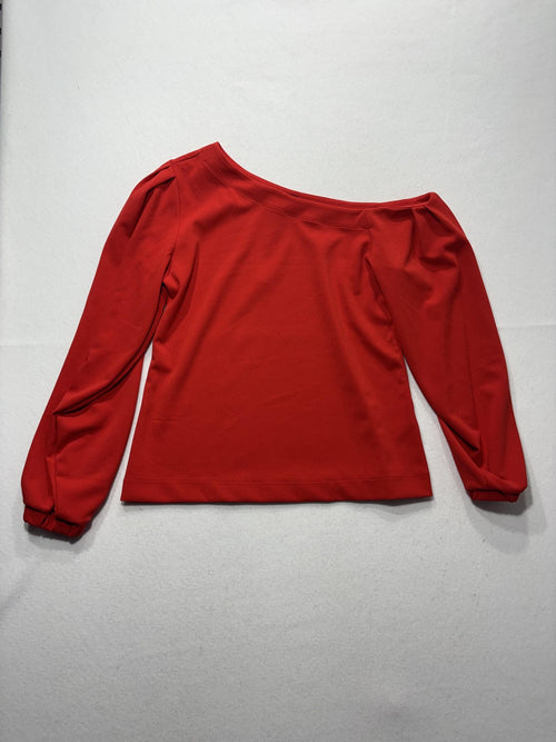 Banana Republic Blouse Womens S Red One Shoulder Long Sleeve Stretch Top Party