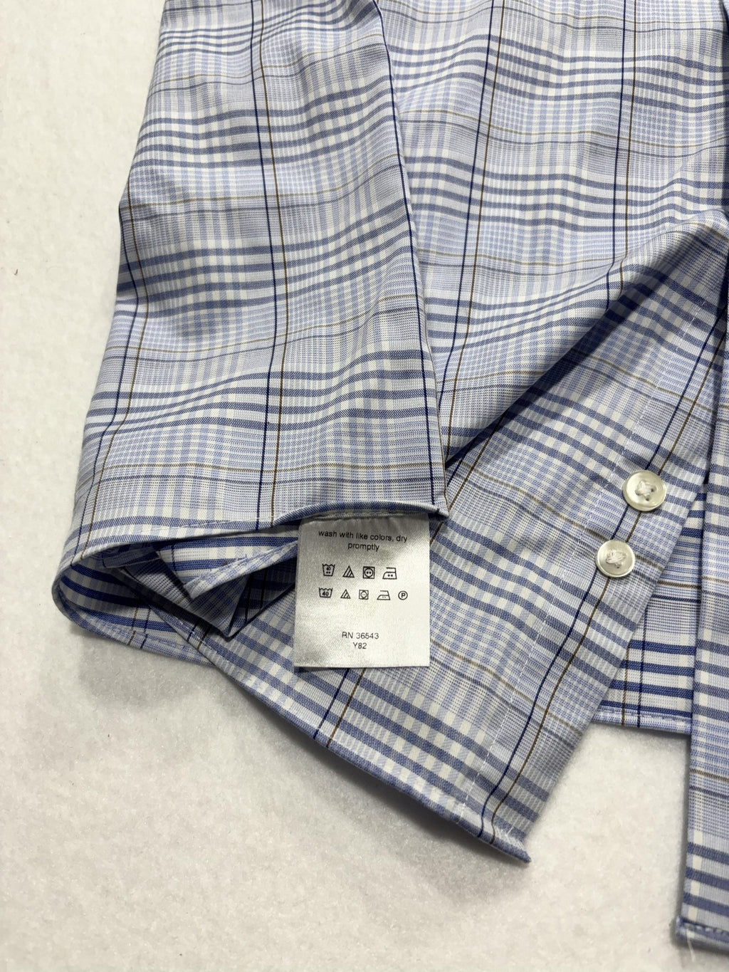Michael Kors Dress Shirt Mens Large Blue Plaid Long Sleeve Non Iron Stretch