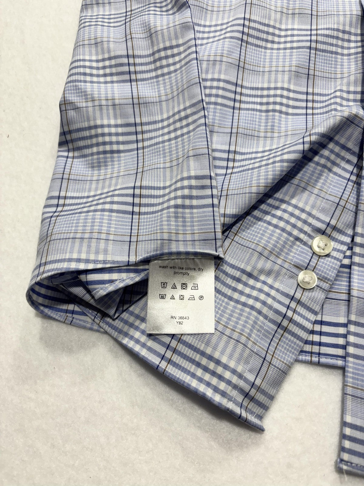 Michael Kors Dress Shirt Mens Large Blue Plaid Long Sleeve Non Iron Stretch