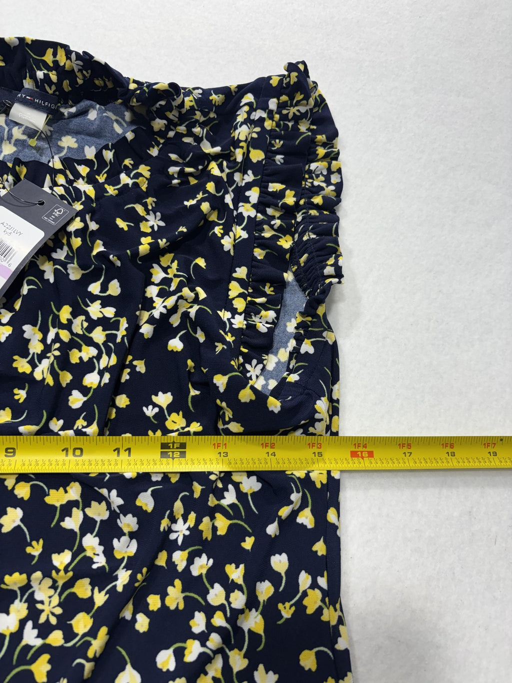 Tommy Hilfiger Dress Womens 6 Blue Floral Scoop Neck Ruffle A Line Jersey