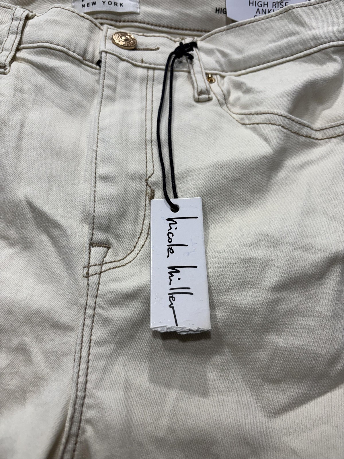 Nicole Miller Soho High Rise Ankle Skinny Jeans Womens 10 Winter White 32x27
