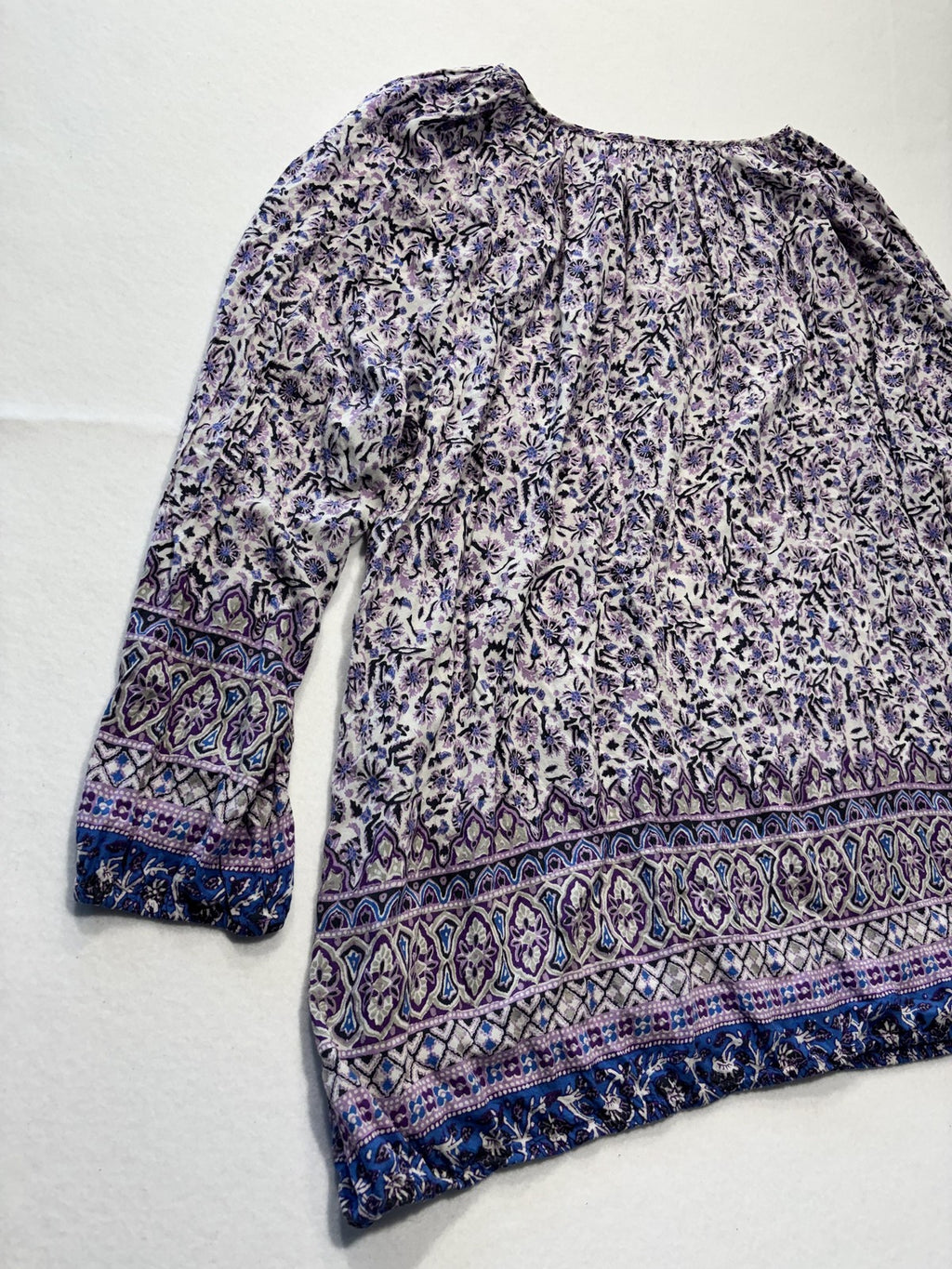 Lucky Brand Blouse Womens 2X Plus Purple Scoop Neck Long Sleeve Floral Tunic Top