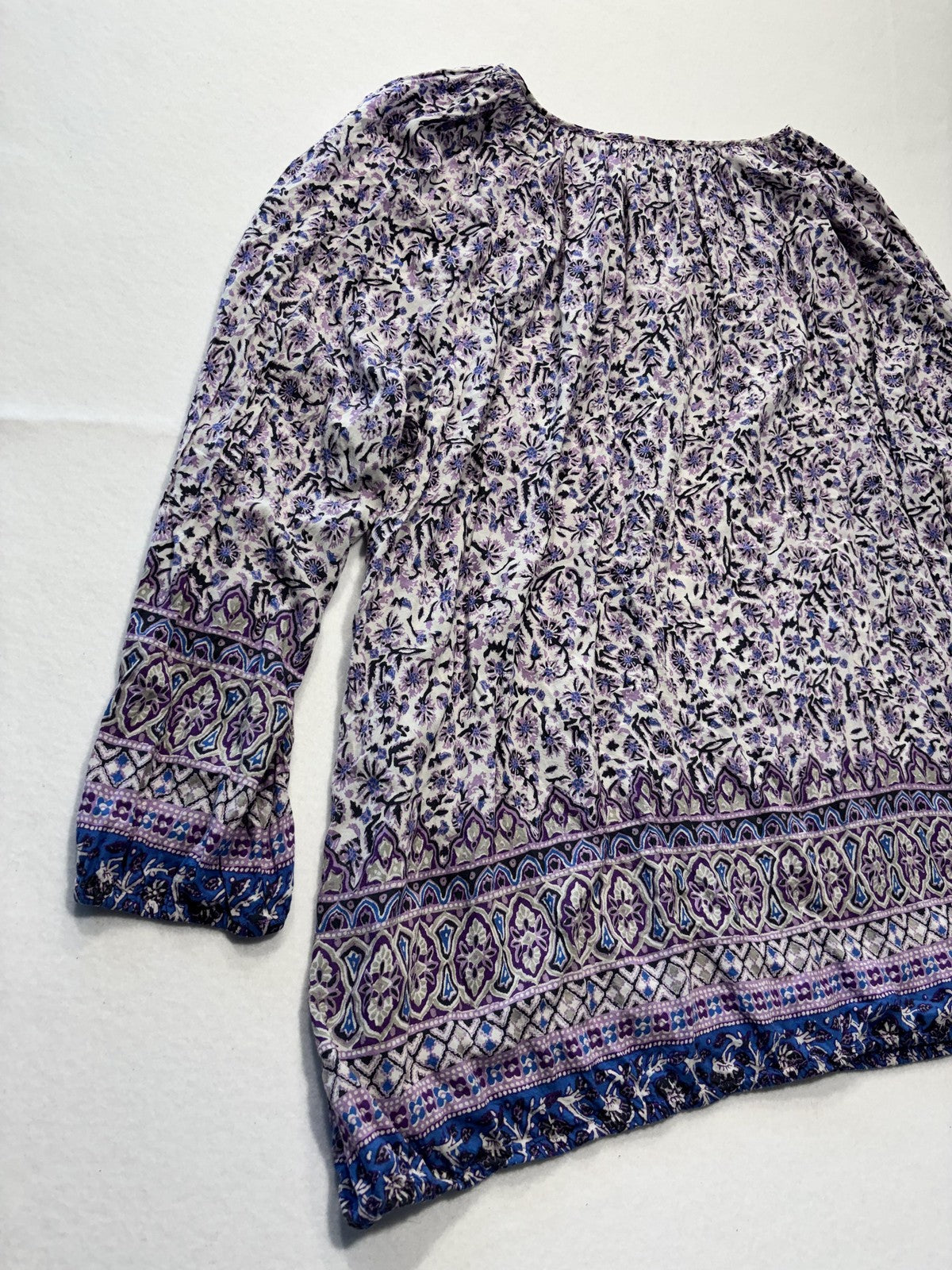 Lucky Brand Blouse Womens 2X Plus Purple Scoop Neck Long Sleeve Floral Tunic Top