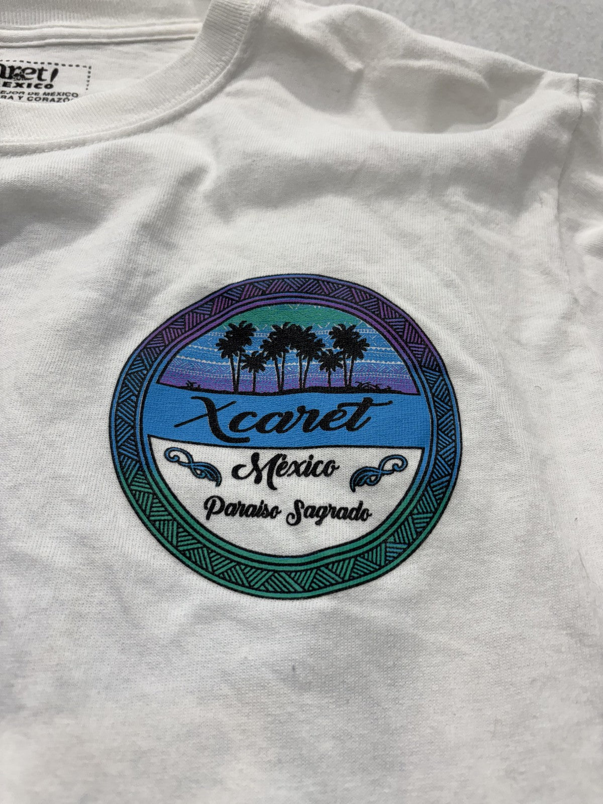 Xcaret Mexico Shirt Mens Medium White Long Sleeve Paraiso Sagrado Graphic Tee