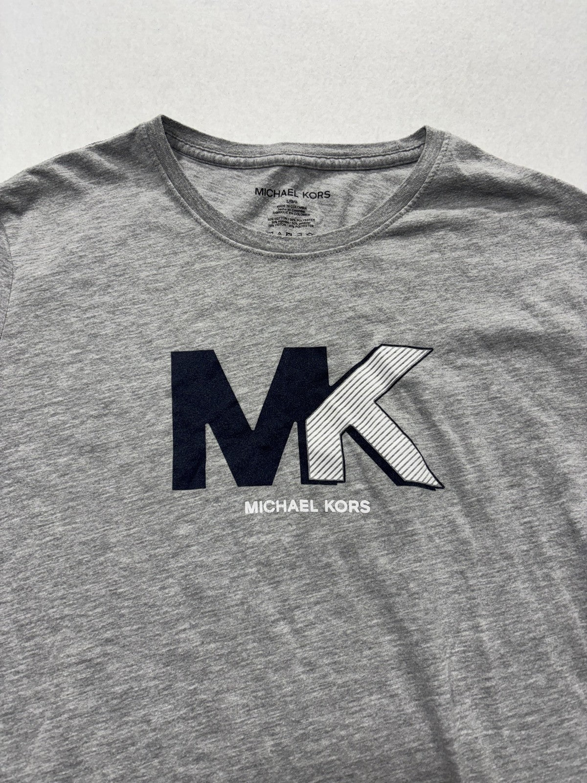 Michael Kors Shirt Mens Large Gray MK Logo Graphic Long Sleeve Crewneck Tee