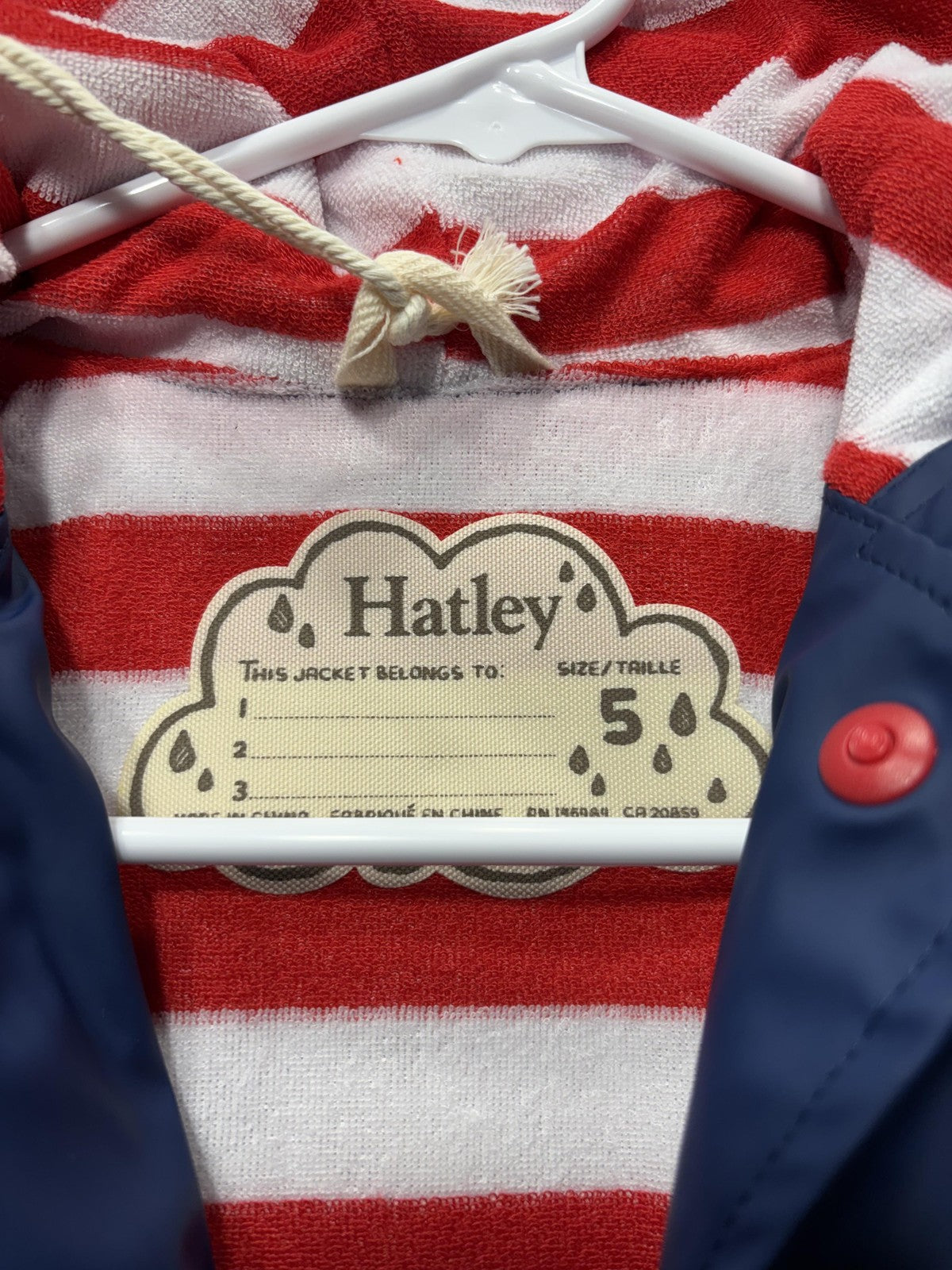 Hatley Rain Coat Girls 5 Blue Hooded Waterproof Lined Jacket Striped Buttons