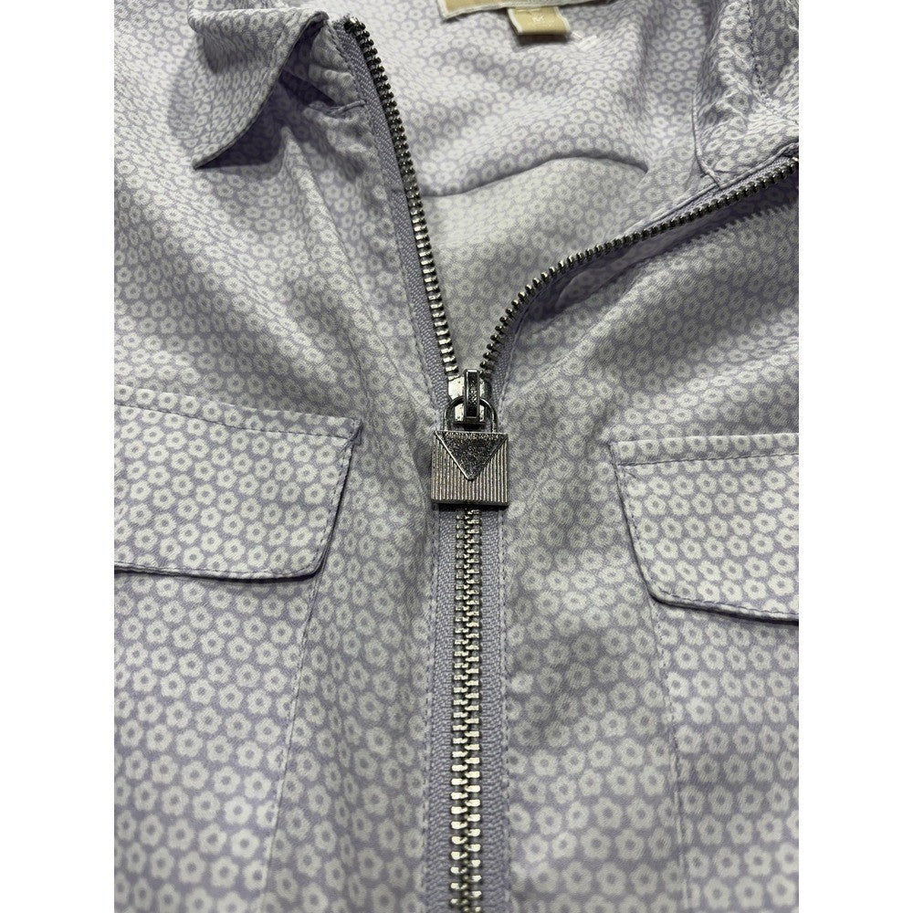 MICHAEL Michael Kors Blouse Womens Medium Purple Collared Zip Geometric Print