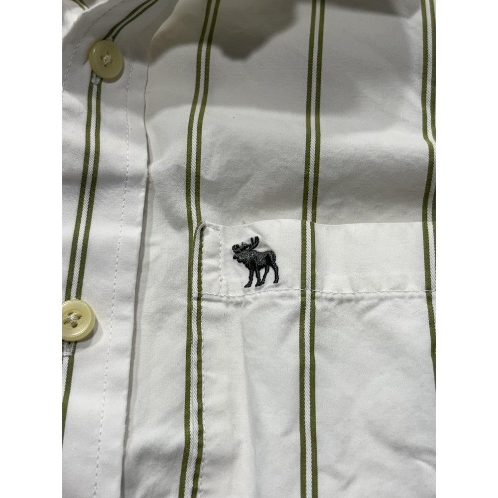 Abercrombie & Fitch Mens Medium White Green Striped Long Sleeve Slim Button Up