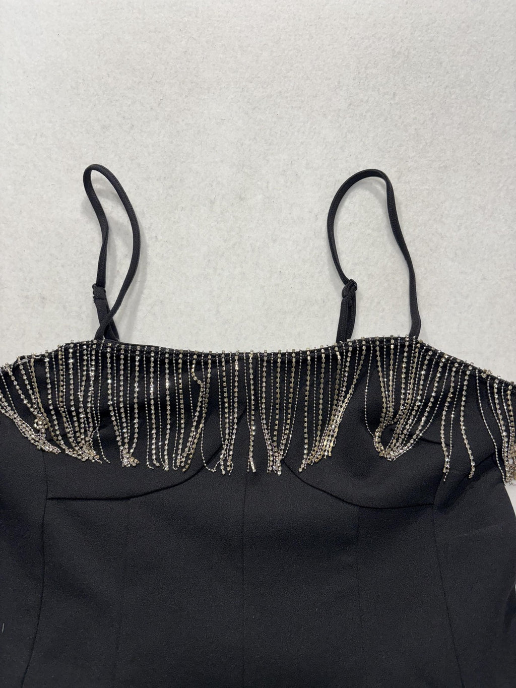Sincerely Jules Tank Womens Medium Black Rhinestone Fringe Square Neck Cami