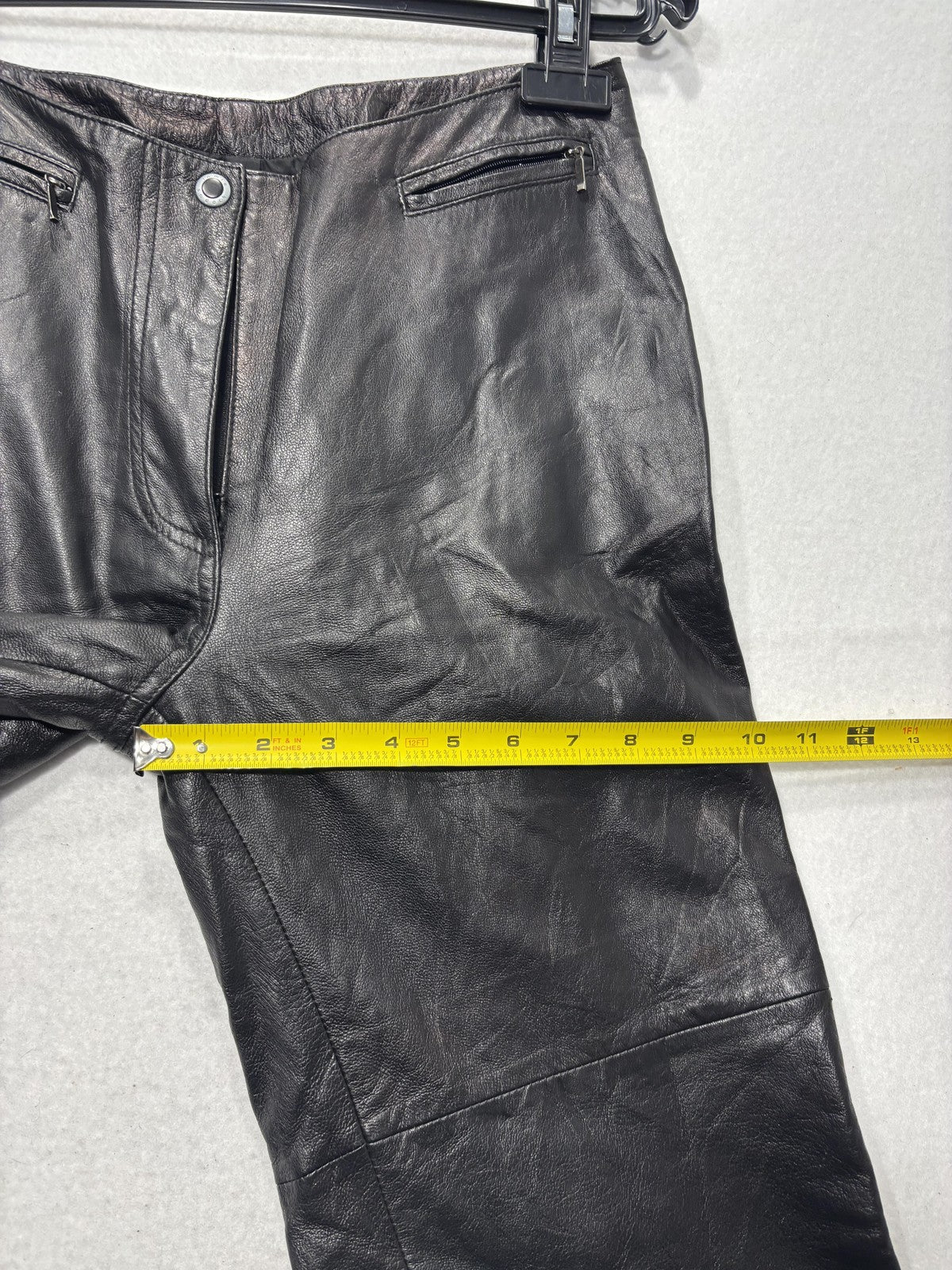 Jamie Sadock Dress Pants Womens 6 Black Leather Straight Leg Lined Zip Pockets
