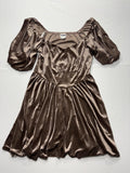 Arula Dress Womens 0X Brown Velvet Puff Sleeve Fit Flare Party Cocktail