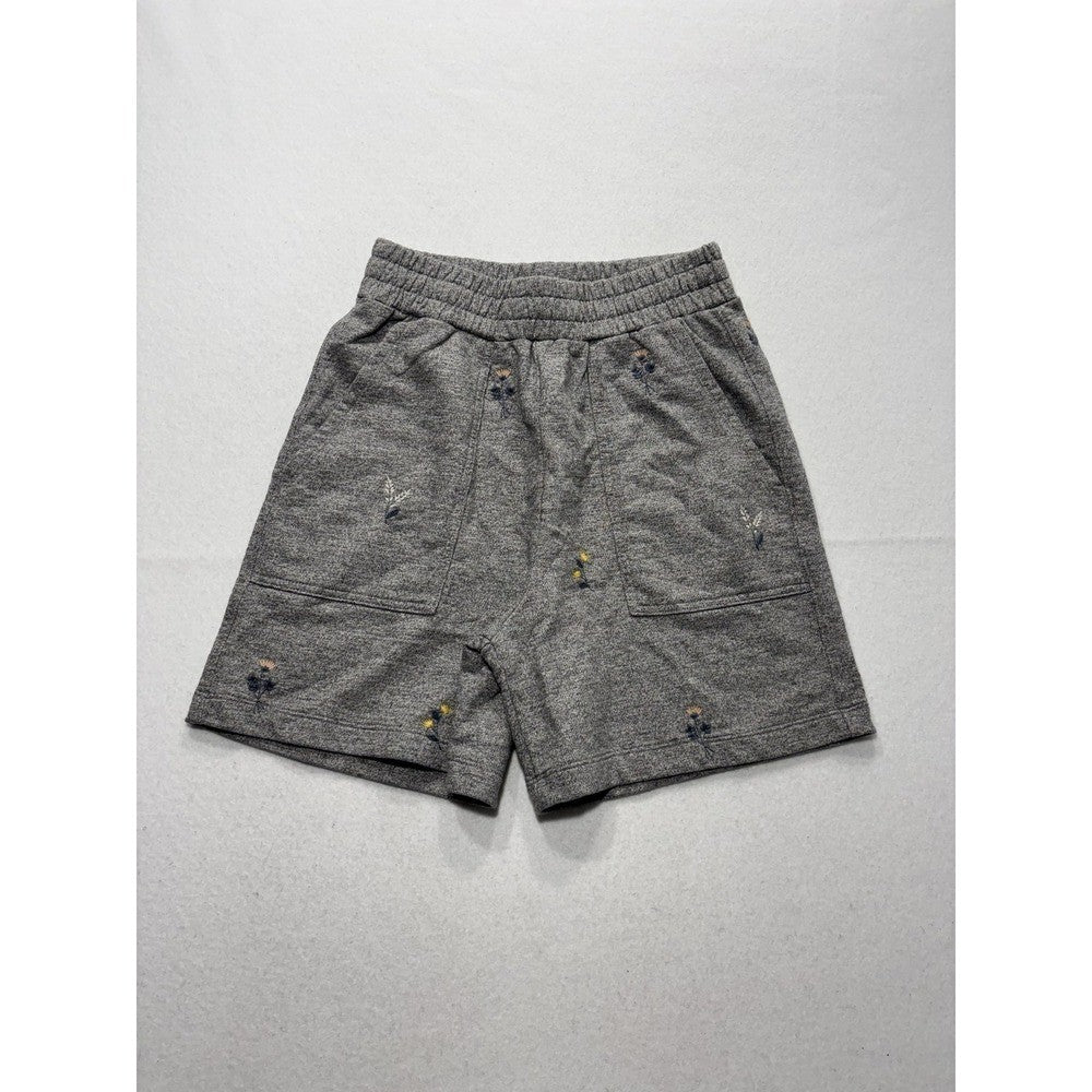 AG Sweat Shorts Womens Small Gray Embroidered Floral Knit Casual Elastic Waist