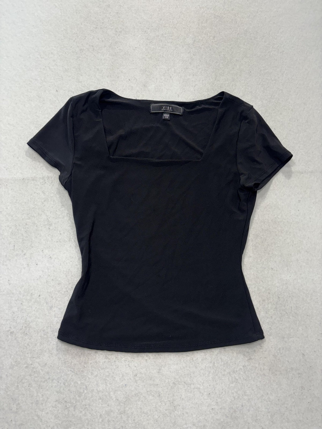 Vibe Sportswear Shirt Womens XS Black Square Neck Short Sleeve Tee Basic Stretch