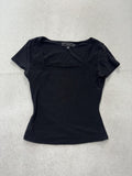 Vibe Sportswear Shirt Womens XS Black Square Neck Short Sleeve Tee Basic Stretch