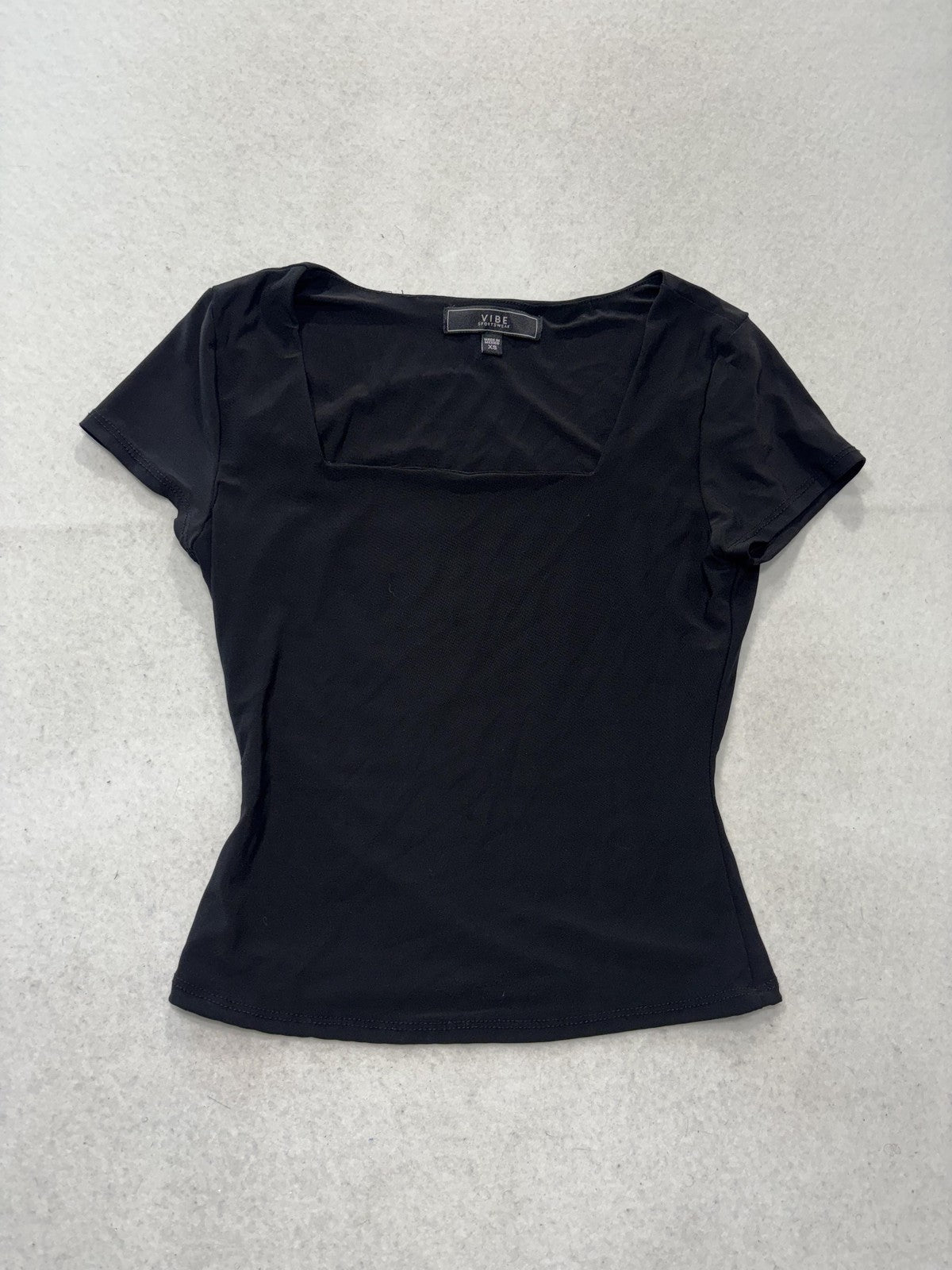 Vibe Sportswear Shirt Womens XS Black Square Neck Short Sleeve Tee Basic Stretch