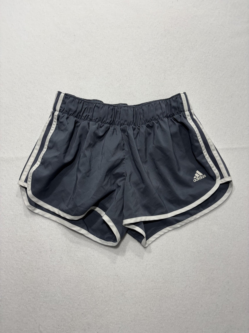 Adidas Running Shorts Womens Large Gray Striped 3" Inseam Lightweight Athletic