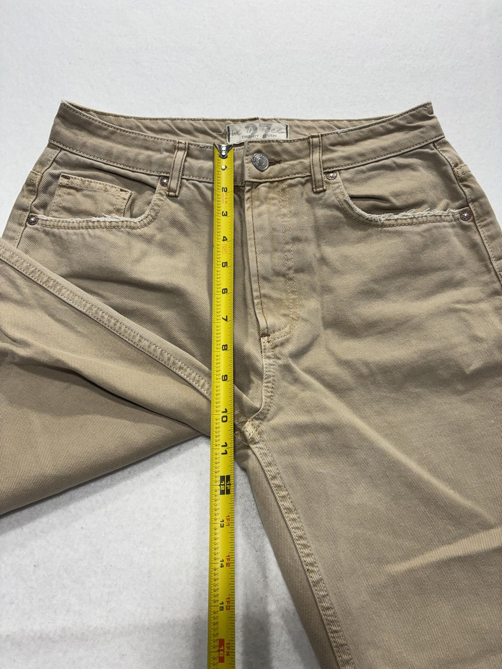 We The Free Jeans Womens 27 Beige High Rise Straight Distressed Raw Hem 27x28