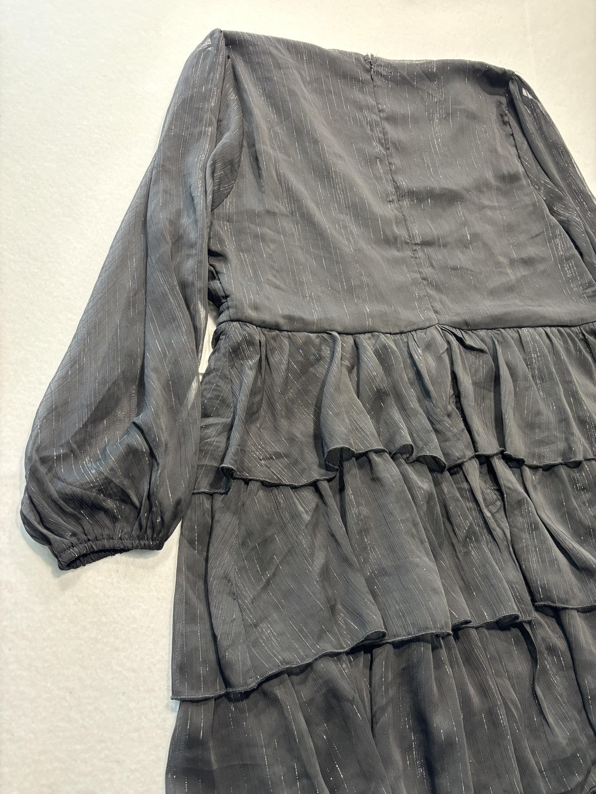 Arula Dress Womens Large Plus Black Striped V Neck Tiered Ruffle Long Sleeve