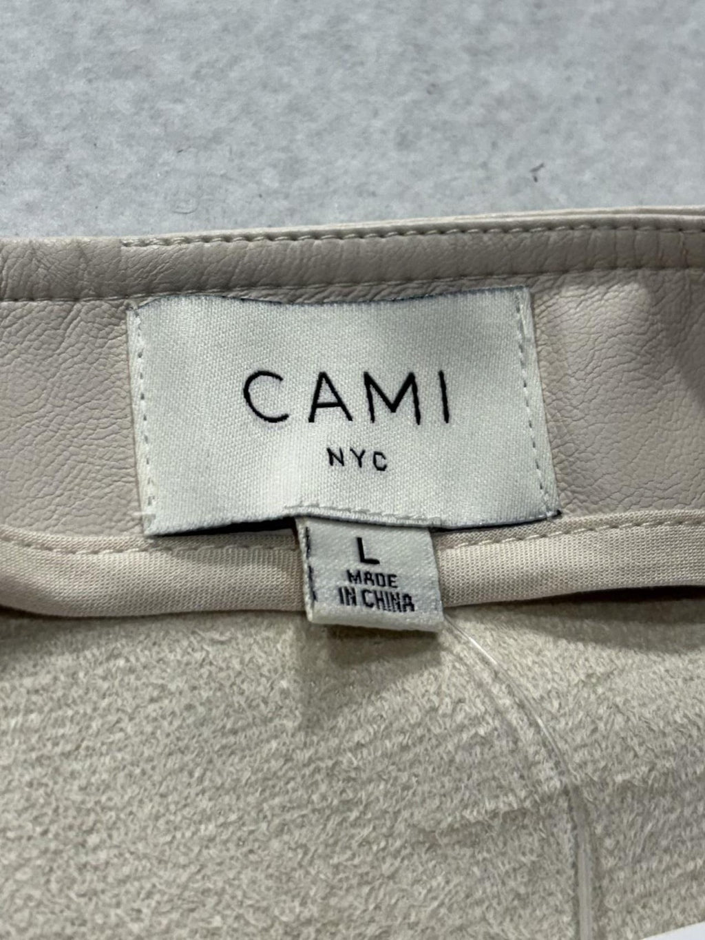 CAMI NYC Skirt Womens L White Faux Leather Midi Pencil Zip Back Slit Bone
