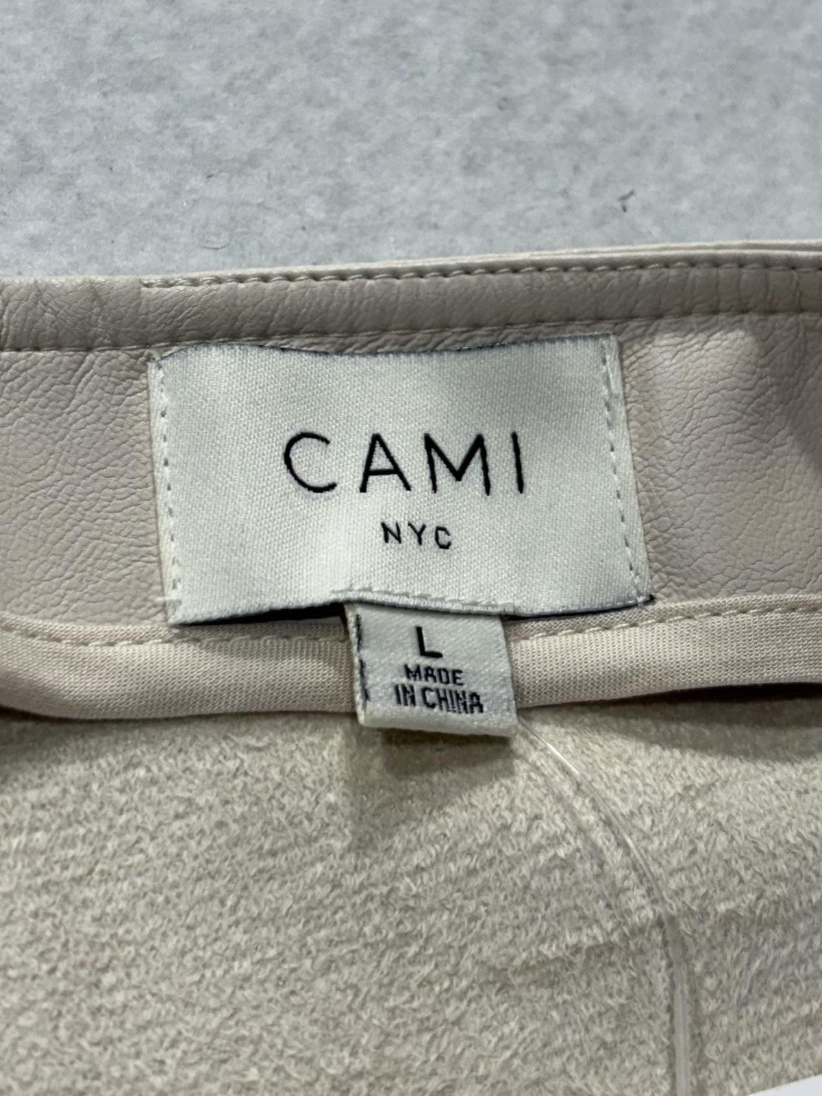 CAMI NYC Skirt Womens L White Faux Leather Midi Pencil Zip Back Slit Bone