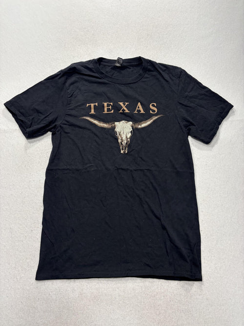 Anvil Shirt Mens Small Black Texas Longhorn Skull Graphic Tee Western State